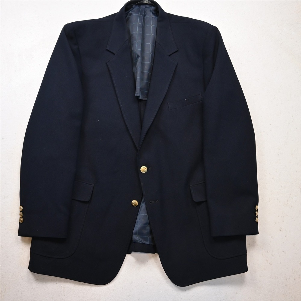 Vtg USA Made 46R Navy Blue Washable Mens Blazer Suit Jacket Sport Coat